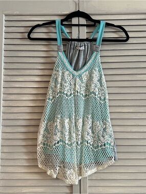 Jolt Aqua Lace Overlay Camisole